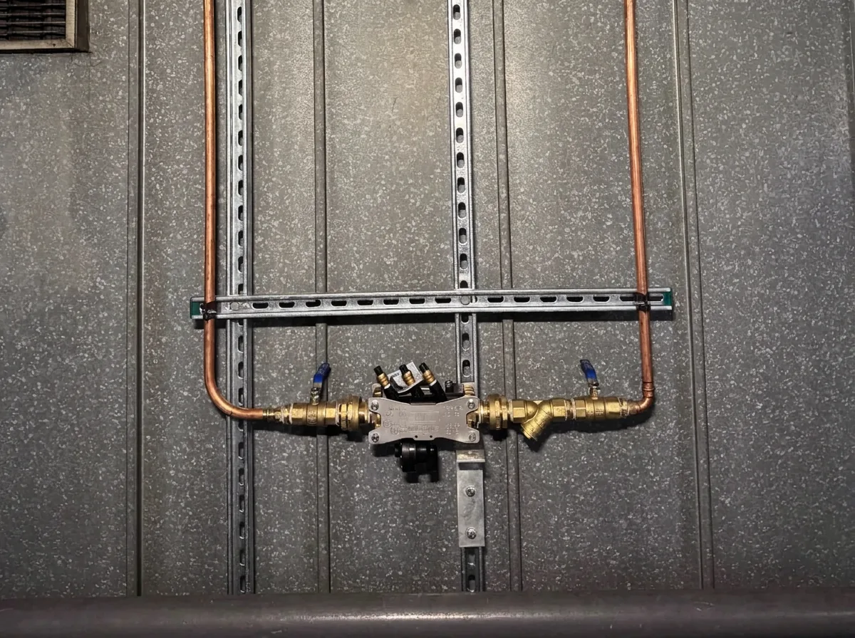 Backflow prevention valve assembly installed by Prevail Plumbing